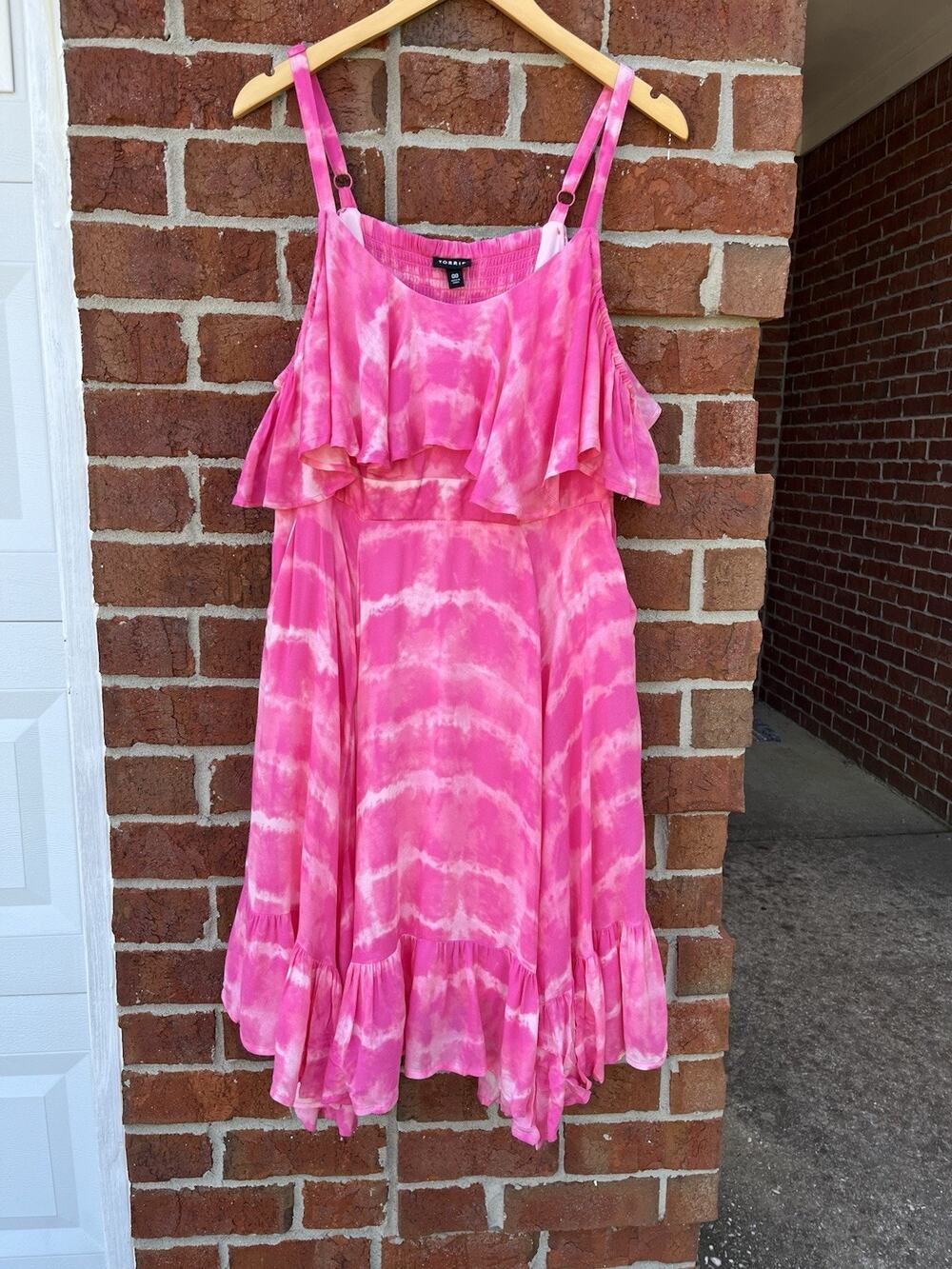 Torrid Pink White Tie Dye Sundress Smocked Ruffle Lined Pockets Size 00